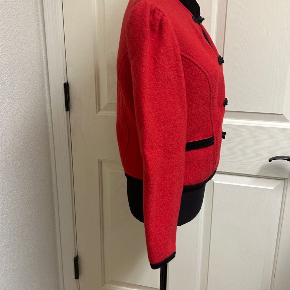 Geiger Boiled Wool Puff Sleeve Jacket with Toggle Closure, Red/black, Size 38 - Picture 5 of 9